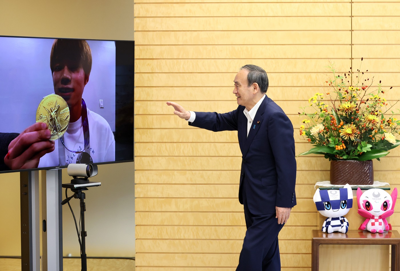 堀米選手と面会する菅総理５