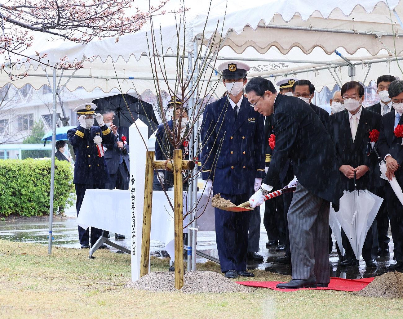 記念植樹を行う岸田総理２