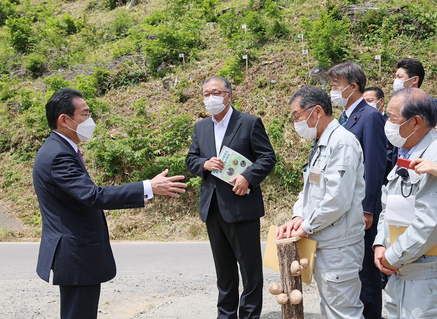 里山再生現場を視察する岸田総理４